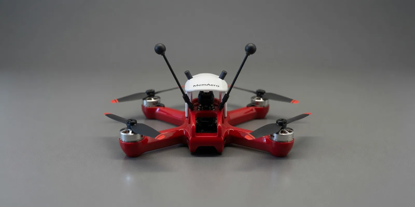 MemAero Aero 2 5-inch FPV drone with antennas, front view (design render)