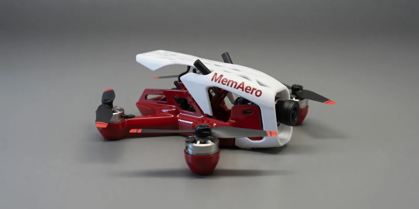 MemAero Aero 2 5-inch FPV drone, dynamic 3/4 view (design render)