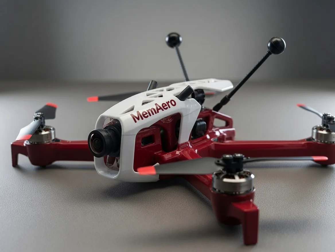 MemAero Aero 3 7-inch FPV drone, dynamic 3/4 view (design render)